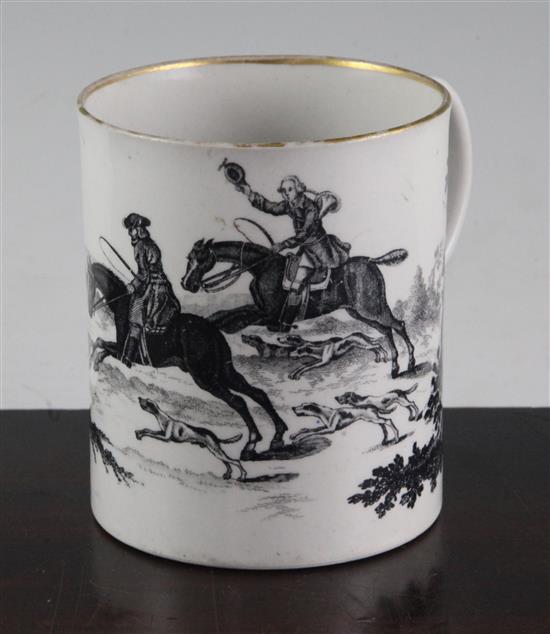 A Worcester black printed mug, c.1770, height 10.7cm